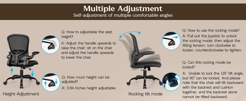 FelixKing Office Desk Chairs, Ergonomic PC Desk Chair with Wheels, Adjustable Lumbar Support and Height, Swivel Computer Chair with Flip-up Armrests, Ergo Mesh Backrest for Working (Black)