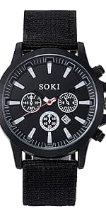 Lancardo Simplicity Analog Quartz Watch with Woven Nylon Band Luminous Hand Military Time 24H (Black) for Men