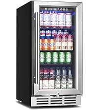 Feelfunn 15 Inch Undercounter Beverage Refrigerator - 126 Cans Beverage Fridge with Stainless Steel Door for Beer Wine Soda - Built-in or Freestanding Wine Cooler for Home Kitchen Bar