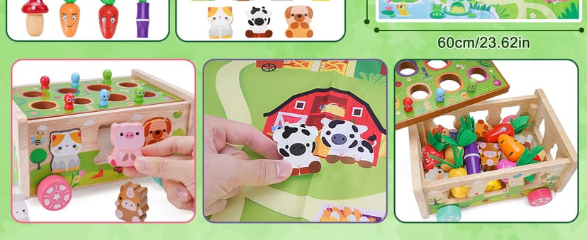 Toddler Montessori Wooden Farm Toys | Babies 12-18 Months Toy with Game Map for 1 2 3 Year Old Boys Girls | 1st First Birthday Gifts for 1-2 Years | Wood Learning Educational Toys Fine Motor Skills