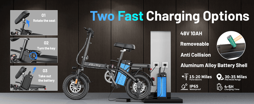 Foldable Electric Bike for Adults and Teens, 700W Peak Motor Ebike with 30-60 Miles PAS Range, 14" Folding Mini E Bike for Commute, Electric Bicycle with 48V Removable Battery