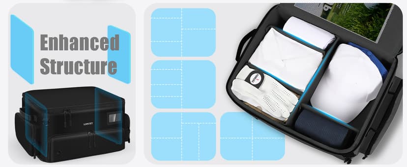 Golf Trunk Organizer, Waterproof Car Golf Locker with Separate Ventilated Compartment for 2 Pair Shoes, Golf Storage for Balls, Tees, Cap, Clothes, Gloves, Accessories, Gifts for Men, Women