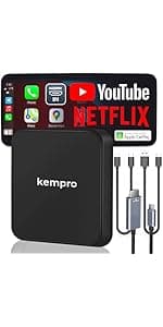 KemPro Smart Box 3-in-1 Wireless CarPlay & Android Auto Adapter with Streaming Apps – Netflix, YouTube, Adapter for Car to Watch TV, Video Player USB A & C