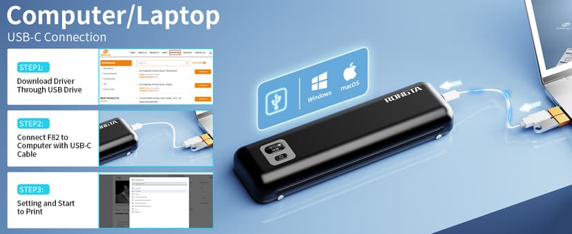 Rongta Portable Printer Wireless for Travel, F82 Inkless Bluetooth Thermal Printers, Compatible with iOS, Android, Laptop, Support 8.5"x11" US Letter&A4 for Office, Home, Car (Black)