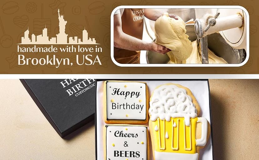 Happy Birthday Gift Basket Custom Sugar Cookies - Happy Birthday Cookies in Gift Box, delivery by Prime - Hand Decorated Kosher Treats for Men, Him, Husband - Bakery & Dessert Gifts as a Birthday Cake