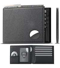 typecase Mens Wallet Card Holder: Pop Up Aluminum Case, Genuine Leather, Smart, RFID Blocking, Slim, Minimalist, Front Pocket - 9-14 Card Capacity | ID Window | Cash Slot (Carbon Fiber)