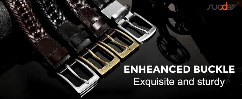 SUOSDEY Braided Genuine Leather Belt for Men, 1.2" Width Men’s Casual Woven Leather Belt for Jeans Pants