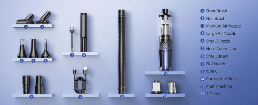 Car Vacuum Portable Cordless, 18000Pa 2 in 1 Vacuum Cleaner&Air Duster, 130W Brushless Motor Handheld Vacuum Cordless with 7800mAh Battery, LED Light, Multi-Nozzles for Car, Home, Office, Pet