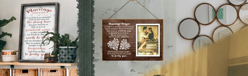 Buecasa Marriage Rustic Sign with 5pcs Panels Strung Together - Bridal Shower Gift for Couples Wife Husband - Christian Religious Inspiring Home Decor Newlywed