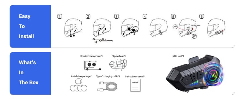 Motorcycle Helmet Bluetooth Headset Speakers with HiFi Sound,Noise Cancellation,1000mAh Battery,25 Hours Use,Boom Mircrophone,Easy to Install Use with Golves,IPX6 Waterproof,Voice Assistant