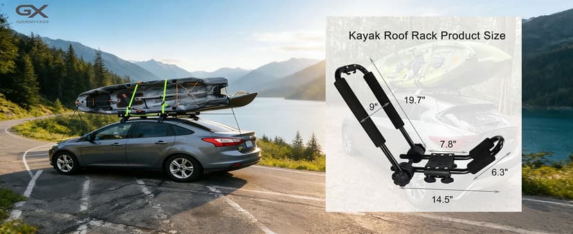 Folding Kayak roof Rack Adjustable for Kayak/Canoe/SUP,J-Bar Rack on Roof Mounting On SUV, Car and Truck Crossbars. (23-krf-1)