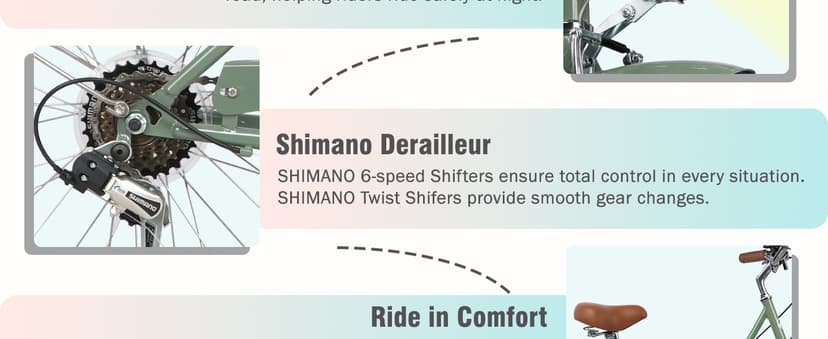 AVASTA Vela Hybrid Bike for Adult Women Female Lightweight Step Through 26 Inch High Tensile Steel Frame City Commuter Comfort Lady Bicycle, 6-Speed, Multiple Colors