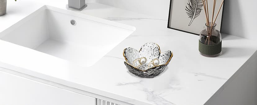 Purple Flower Jewelry Dish Glass Ring Dish Jewelry Tray Cute Vanity Organiser Room Decor Aesthetic Nightstand Bathroom Decor Trinket Dish Ring Holder Valentine's Friendship Birthday Gifts for Women