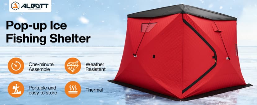 Albott Insulated Pop-Up Ice Fishing Tent, Ice Shanty with Oxford Fabric, Waterproof Rain Cover, Chimney Vent, Anchors, Ropes, Carry Bag, Insulated and Warm Large Fishing Area