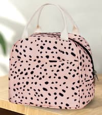 EurCross Upgraded Compact Black Lunch Bag for Girls Women,Canvas Reusable Insulated Polka Dot Lunch Tote Box Bag for Work School