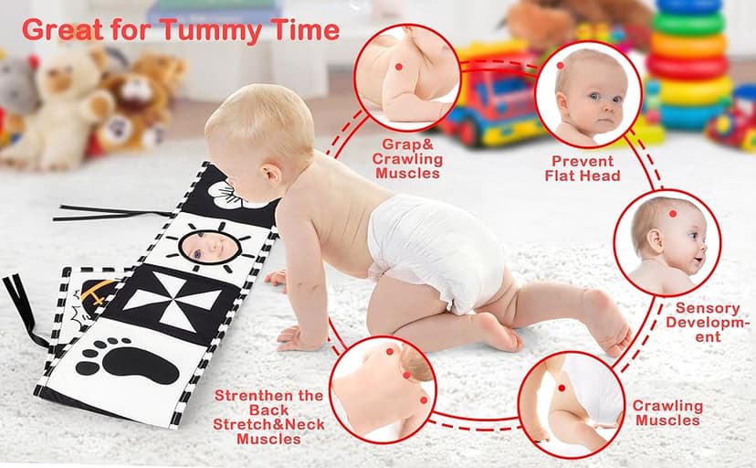URMYWO Black and White Baby Toys, Tummy Time High Contrast Newborn Toys 0-3 Months, Soft Baby Book, Visual Stimulation Montessori Sensory Infant Toys 0-6-12 Months, Shower Gift for Boys Girls