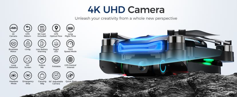 GPS Drone with 4K HD Camera for Adults,4.5 inch HD Screen on Remote Controller,FPV RC Drones with Auto Return, Follow Me and Lightweight,2 PCS Batteries for Long Flight Time,Easy Fly Quadcopter for Beginners,Under 250g