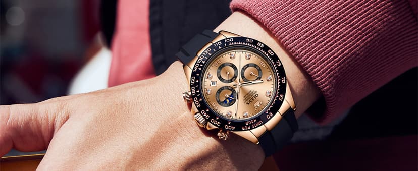 OLEVS Men's Watches Chronograph Multifunction Sport Silicone Luxury Diamond Moon Phase Quartz Male Watch Waterproof Wrist Watch