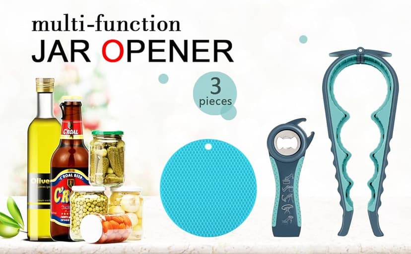 Jar Opener for Weak Hands, Seniors with Arthritis, 5 in 1 Multi Function Bottle Opener Lid Opener For Arthritic Hands with Non Slip Rubber Jar opener Gripper Pad