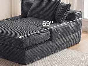 WEUP 69" Indoor Chaise Lounge, Oversized Corduroy Upholstered Armless Sofa Bed, Deep Seat Sleeper Reading Chair, Cloud Sofa for Living Room Bedroom Apartment, No Assembly Required (Gray)