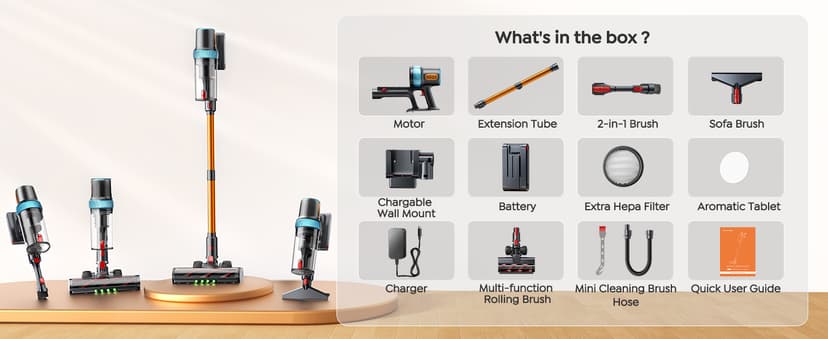 Cordless Vacuum Cleaner, 600W 50KPA 65Mins Vacuum Cleaners for Home, Upgraded Stick Vacuum with 3.3Ft Extendable Hose, LED Touch Screen & Wall Charging Station for Hard Floor Carpet Car Pet