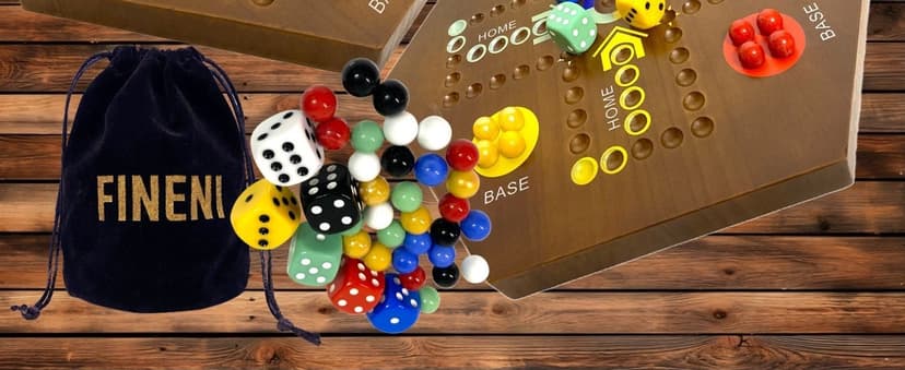 Wooden Board Games, Marble Board Game Original with Dual Sides Fast Track Board Game for 2 to 6 Players, Double Side Marble Game, 6 Colors 30 Marbles Set and 6 Color 6 Dice,Pouch (16" Dark)