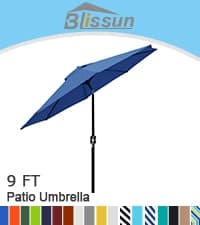 Blissun 9 ft Solar Umbrella 32 LED Lighted Patio Umbrella Table Market Umbrella with Tilt and Crank Outdoor Umbrella for Garden, Deck, Backyard, Pool and Beach (Navy Blue)