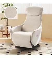 Jocisland Swivel Glider Rocking Recliner Chair for Adults, Nursery Rocker Reclining, Comfy Upholstered Single Sofa Armchair for Living Room Bedroom Nursing, Leather Cream