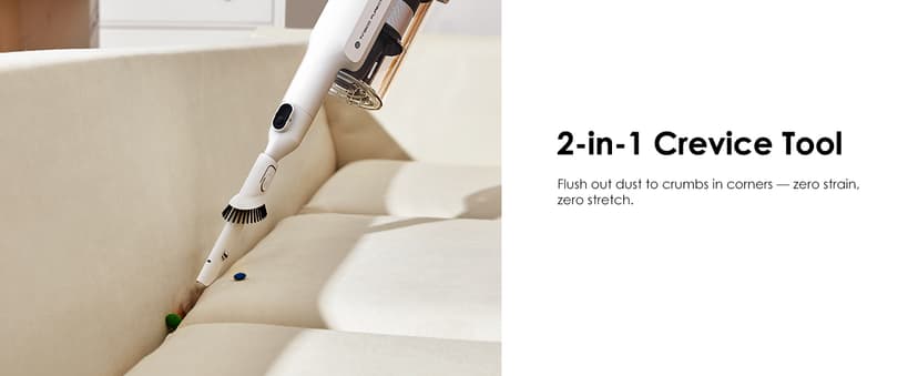 Tineco A30S Cordless Stick Vacuum Cleaner, 160W Suction, 60Min Runtime, 1L Larger Dustbin, ZeroTangle Brush, PureCyclone Tech, LED Headlight, White