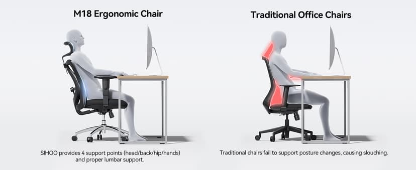 SIHOO M18 Ergonomic Office Chair, High Back Mesh Desk Chair with Adjustable Headrest & Lumbar Support, 330lbs Capacity Computer Chair with 2D Armrests & Wide Cushion, Tilt Lock, for Home Office-Black