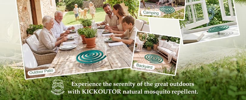 KICKOUTOR Mosquito Repellent Incense Coils with Natural Citronella Oil, 20 Coils & 4 Stands, DEET-Free Outdoor Protection for Patio, Backyard & Camping, Burns 5-7 Hours Against Gnats & No-See-Ums