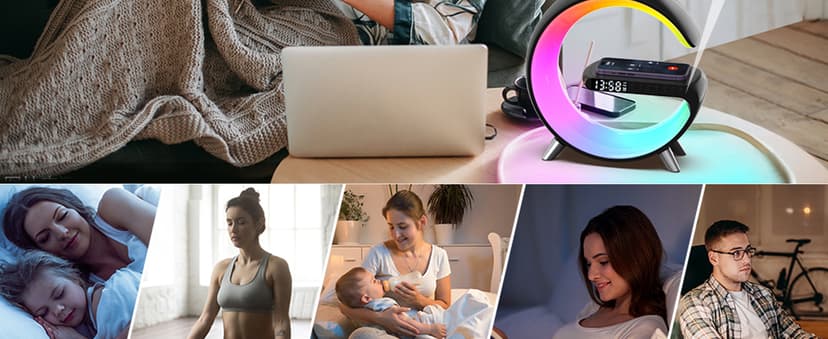 Smart LED Table Bedside Lamp with Bluetooth Speaker & App Control, 15W Fast Wireless Charging Station Dock, Sunrise Alarm Clock, Cool Night Light, for Bedroom, Home Decor, Birthday, Christmas Gifts