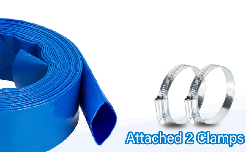 2" x100 FT, Pool Backwash Hose, Heavy-Duty PVC Hose, Lay Flat Discharge Hose, Weatherproof Burst Resistant for Water Transfer, Sump Pump, Pool Filter, Pool Drain,with 2 Clamps
