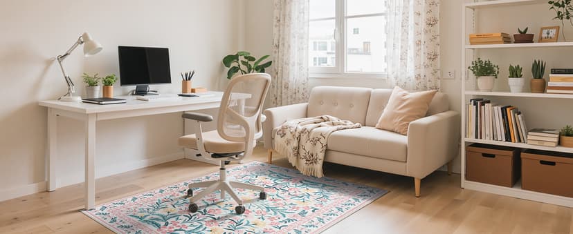 Anidaroel 36"x48" Office Chair Mat for Hardwood Floor, Boho Floral Floor Mat for Office Chair, Anti-Slip Desk Rug for Office, Low Pile Desk Chair Mats for Hardwood, Blush Pink Small Office Rug