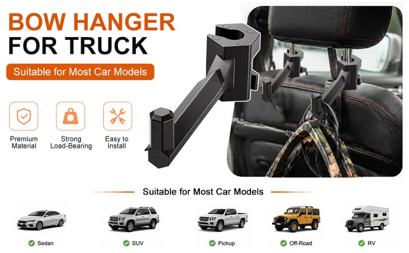 Bow Hanger for Truck, 2 Set Archery Hunting Shooting Bracket Headrest Mount,Universal Compound Bow Holder for Vehicle Storage and Hunting Transport