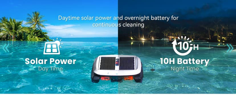 Solar Pool Skimmer Robot, Automatic Pool Surface Skimmer Cleaner, Dual Mode Solar Powered Pool Skimmer with Obstacle Avoidance, Day & Night Cleaning for All Swimming Pools-White