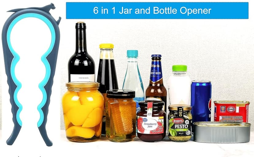 Otstar Jar Opener Bottle Opener and Can Opener for Weak hands, Seniors with Arthritis and Anyone with Low Strength, Mutil Jar Opener Get Lids Off Easily (Blue and Grey)