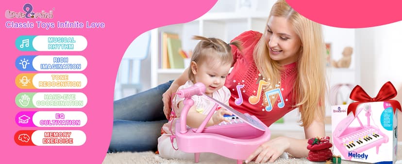 Kids Piano with 22 songs, 8 Percussion Sounds, LED lights, 4 Instrument Modes and Connect to MP3, Phone & Tablet Love&Mini Piano Toys for Girls, 24-Key with Mic, Record & Playback, Ages 3+ B08RB4H9ZN