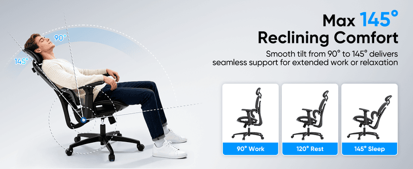 MoNiBloom Ergonomic Office Chair, High Back Mesh Desk Chair with Adjustable Headrest & 3D Armrests, Lumbar Support, 90–145° Recline, Swivel Rolling Computer Chair for Office Conference Room (1)