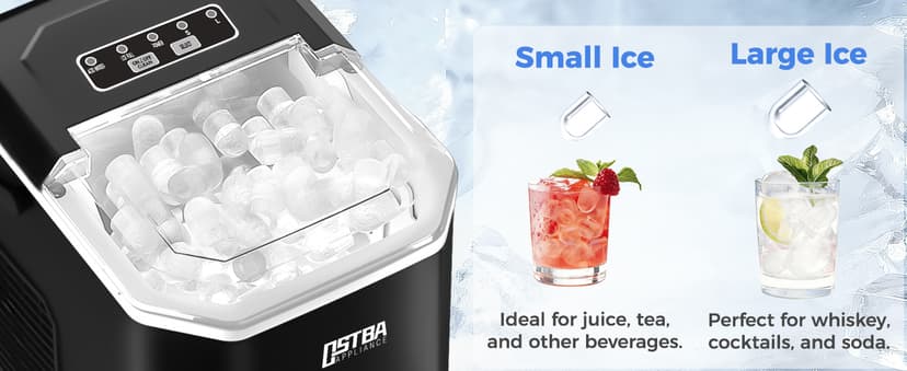 OSTBA Countertop Ice Maker Machine, Portable Ice Maker Makes 9 Bullet Ice Cubes in 6 Minutes, 26Lbs/Day Ice Makers Countertop with Self-Cleaning, Compact Mini Ice Maker for Home Kitchen RV Party