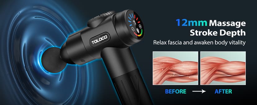 TOLOCO Massage Gun, Deep Tissue Back Massage for Athletes for Pain Relief, Percussion Massager with 10 Massages Heads & Silent Brushless Motor, Gifts for Fathers Day, Black