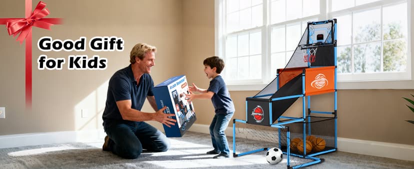 2 in 1 Basketball Arcade Game & Soccer Goal for Kids, Adjustable Kid Basketball Hoop with 6 Balls and Pump, Indoor Outdoor Games for Kid Toys for 3-12 Year Old Kids Birthday Gifts for Boys Girls