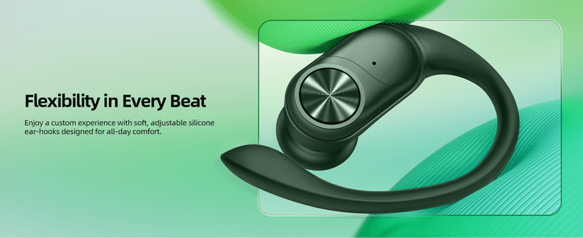 PocBuds Bluetooth Headphones Wireless Earbuds 80hrs Playtime Wireless Charging Case Digital Display Sports Ear Buds with Earhook Deep Bass IPX7 Waterproof Over-Ear Earphones for TV Phone Laptop Olive