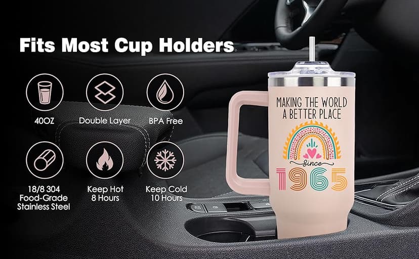 60th Birthday Gifts for Women Her, Cool 1965 60 th Birthday Gifts for Woman Turning 60 Year Old, 60th Birthday Decorations for Women Mom, 60th Birthday Gifts Ideas, 60 and Fabulous 40oz Tumbler Cup