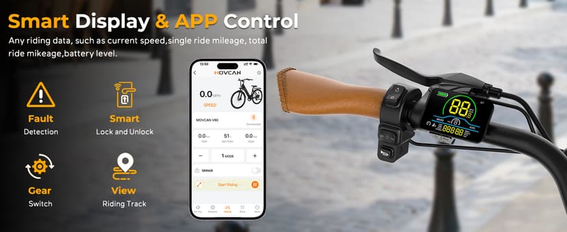 Movcan V80 Electric Bike, 1000W Motor 28MPH 26'' City Cruiser Ebike for Adults, 48V 13Ah Removable Battery Up to 70 Miles, 7-Speed Dual Disc Brake, Mountain E-Bike for Commuting