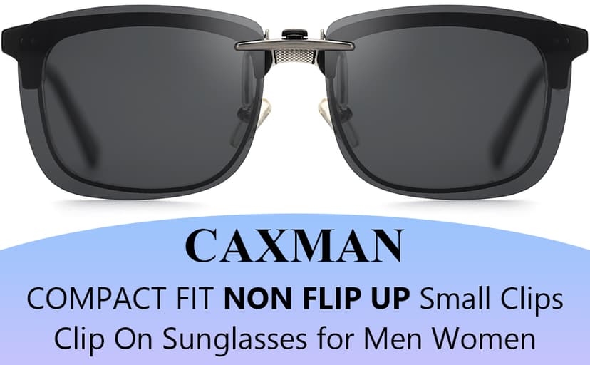 CAXMAN Polarized Clip On Sunglasses Over Prescription Glasses Men Women Compact Fit Non-Flip Up