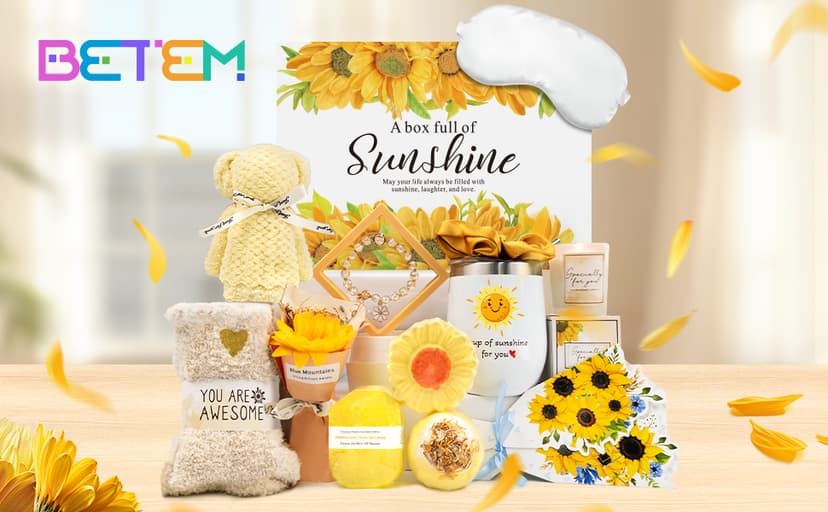 Birthday Gifts for Women, Sunflower Self-Care Package, Sending Sunshine Get Well Gifts for Women, Her, Sister, Mom, Best Friends, Unique Relaxation Spa Basket Perfect for Valentine's Mother's Day