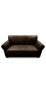Pfrstuv Couch Cover Leather Look 3 Seater Couch Sofa Cover 1-Piece Sofa Slipcover Stretch Furniture Protector with Elastic Bottom & Pockets(Sofa, Coffee)