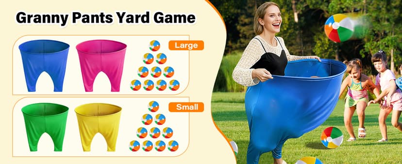 Granny Pants Yard Game for Adults (40 in * 31.5 in),2Pcs Granny Pants Outdoor Games with 10 Bouncy Balls,2 Pumps & Flags, Granny Pants Game for Family Carnival Party Reunion Gathering(Large)