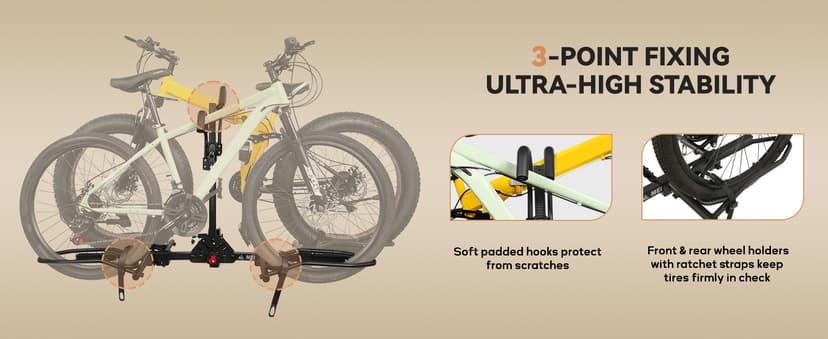 Bike Rack Hitch with Lock, Platform 2-Bike Rack for Car SUV RV Camper Truck Trailer, Hitch Bike Rack for Fat Tire, Mountain Bikes, EBikes and EMTB, 180 lbs Capacity Bike Carrier for 2" Receiver